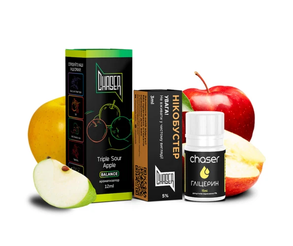 Набір Chaser Black Triple Sour Apple 30 мл (Кисле яблуко), самозаміс