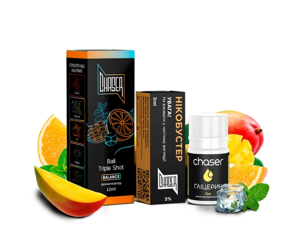 Набор Chaser Black Bali Triple Shot 30 мл (Манго + Маракуя + Апельсин), самозамес