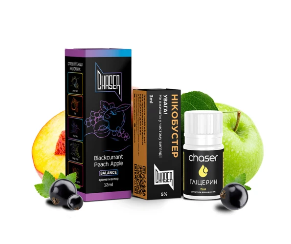 Набор Chaser Black Blackcurrant Peach Apple 30 мл (Смородина + персик + яблоко), самозамес