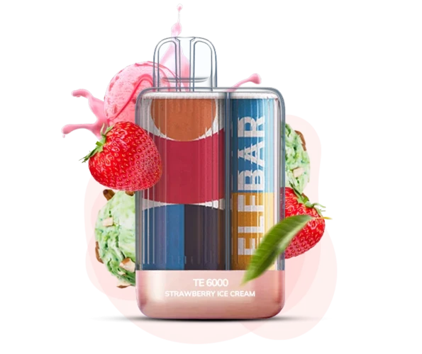 Одноразка Pod Elf Bar TE6000 15 мл 5% (перезаряжаемая) Strawberry Ice Cream (Клубничное мороженое)