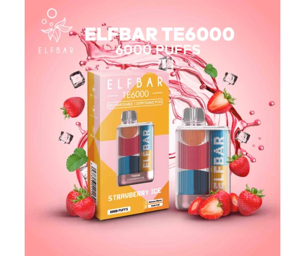 Одноразка Pod Elf Bar TE6000 15 мл 5% (перезаряжаемая) Strawberry Ice Cream (Клубничное мороженое) - Фото 3