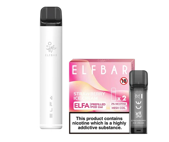 Elf Bar Elfa Pod Prefilled Starter Kit 850mAh Strawberry Ice Cream White
