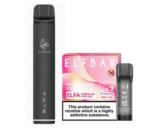 Elf Bar Elfa Pod Prefilled Starter Kit 850mAh Strawberry Ice Cream Black
