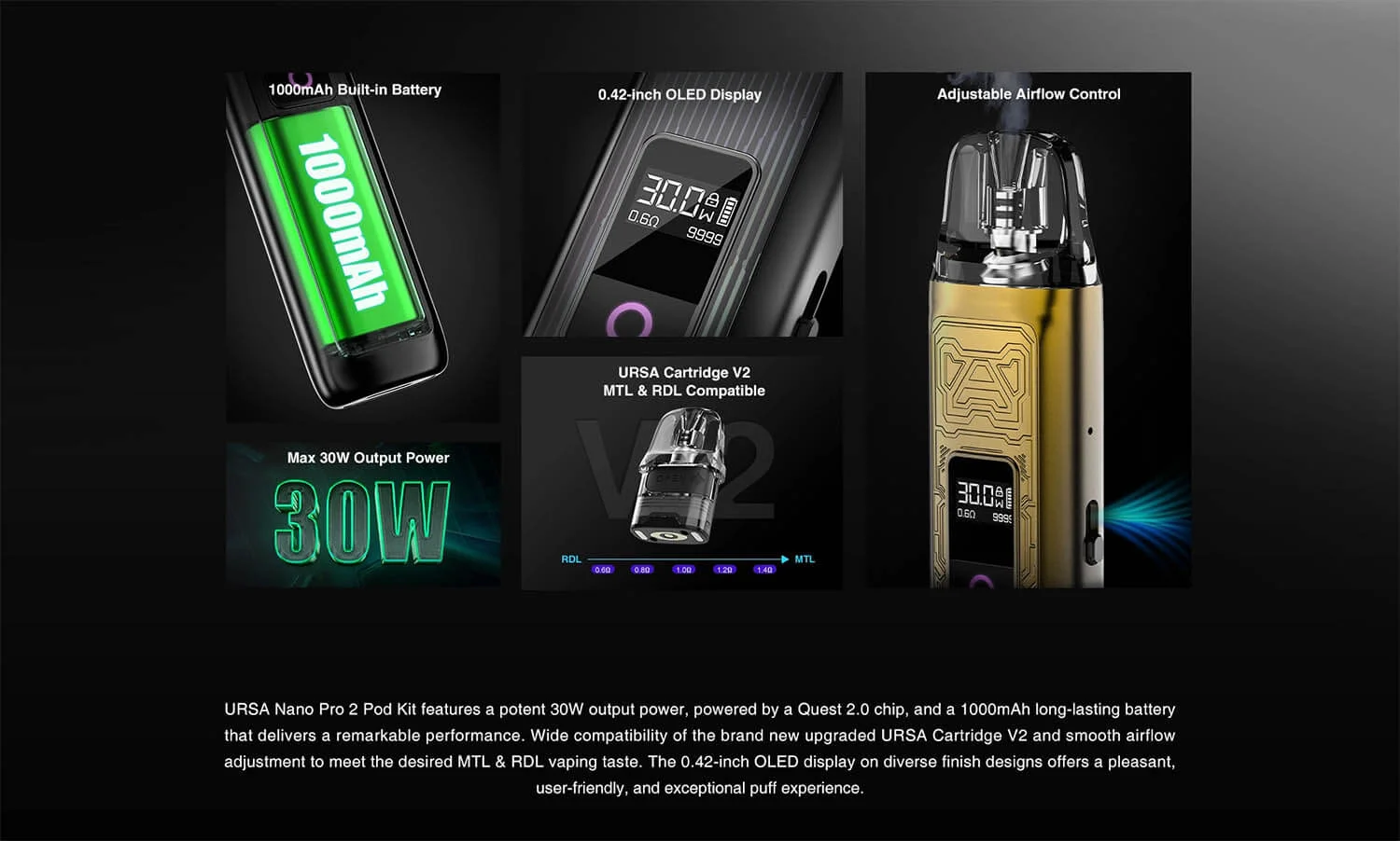 Lost Vape Ursa Nano Pro 2 1000 мАч Ocean Blue електронка - Описание
