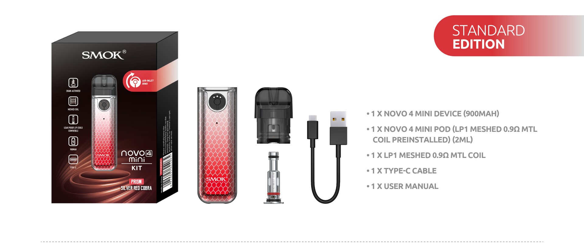 SMOK Novo 4 Mini Kit 900mAh 25W Black Cobra - Описание SMOK Novo 4 Mini Kit 900mAh 25W Black Cobra - Описание