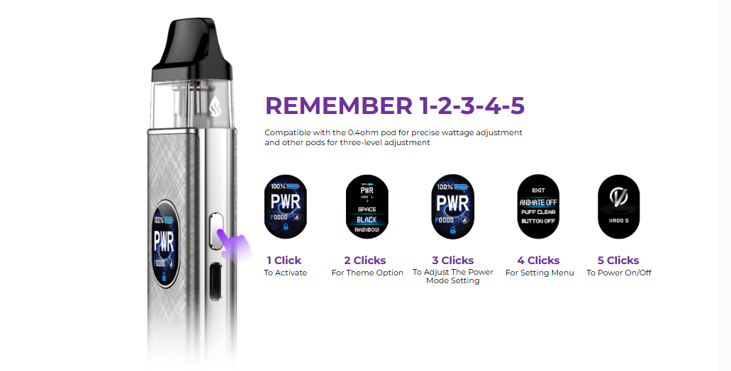 Vaporesso XROS 5 Pod System Kit 1500mAh 3ml Carbon Stripe, Подік - Описание