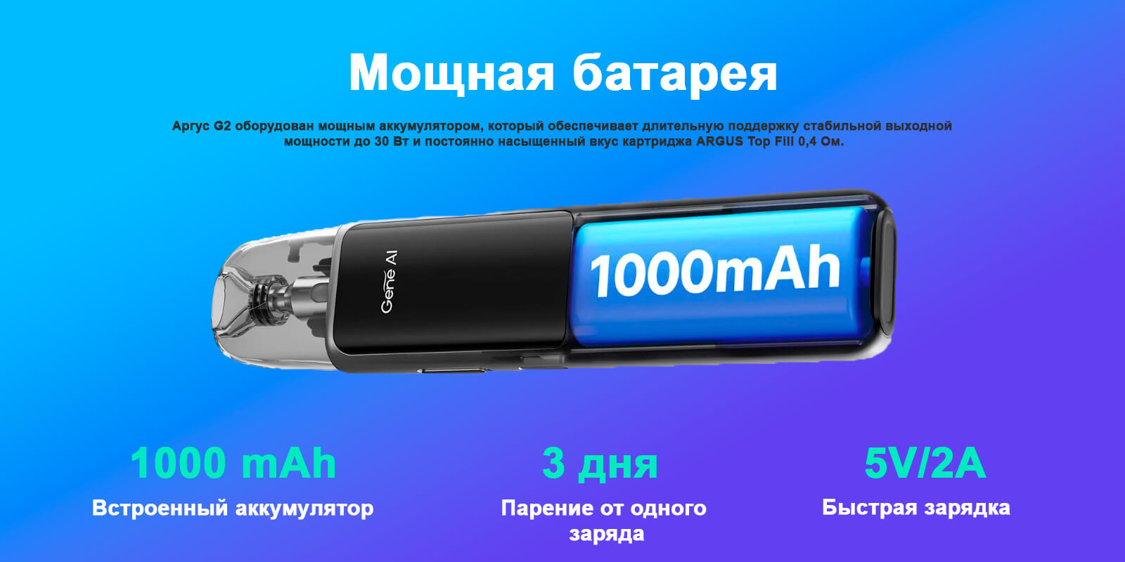 VOOPOO Argus G2 Pod 1000mAh 3ml Iris Blue, подік - Описание