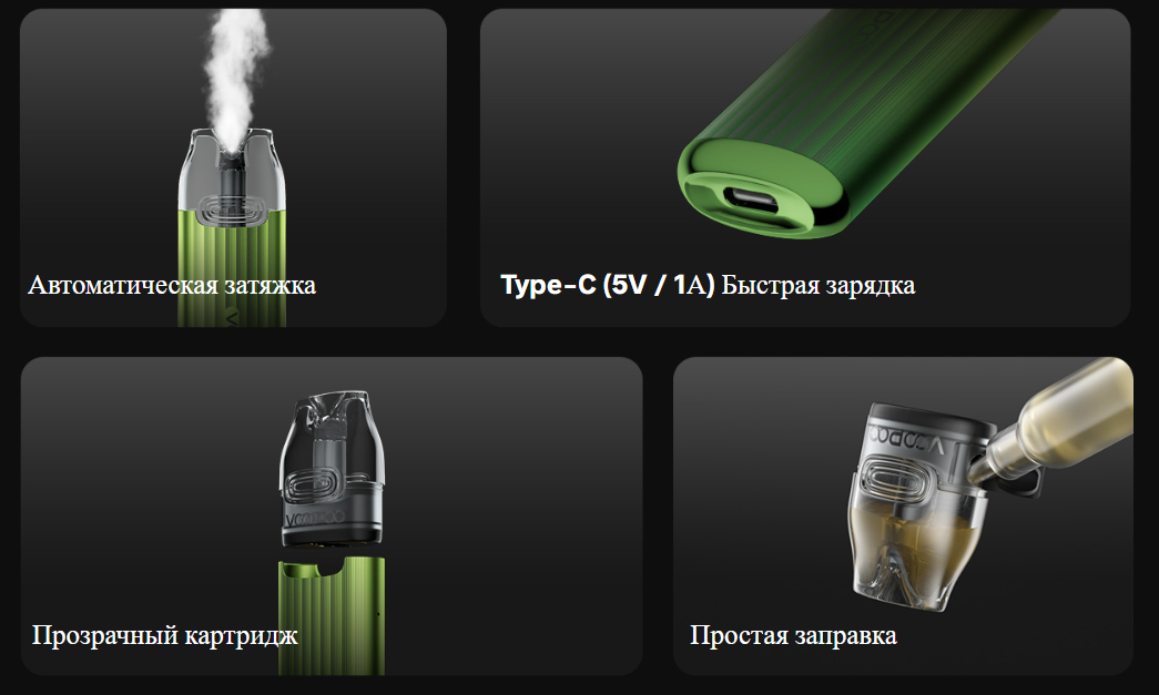 Voopoo VMATE Infinity Edition 900 мАч Shiny Green, подік - Описание