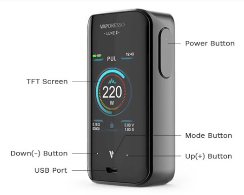Vaporesso Luxe II 220W MOD Black, Подик - Описание Vaporesso Luxe II 220W MOD Black, Подик - Описание