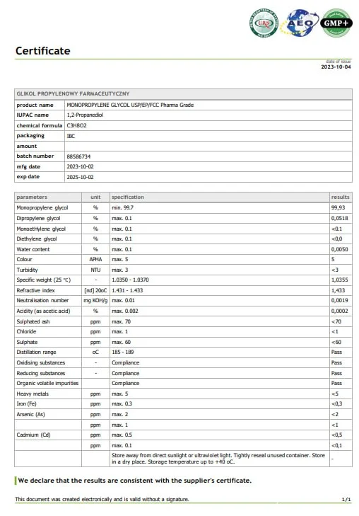 Пропіленгліколь BASF (PG) 10 л - Описание